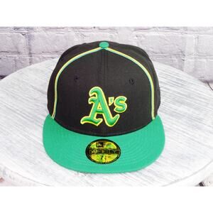 New Era 59Fifty Hat Club Oakland Athletics Fitted Hat Black Green Size 7 1/8